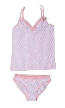 Light T-shirt and panties with pattern heart. Isolate on white.