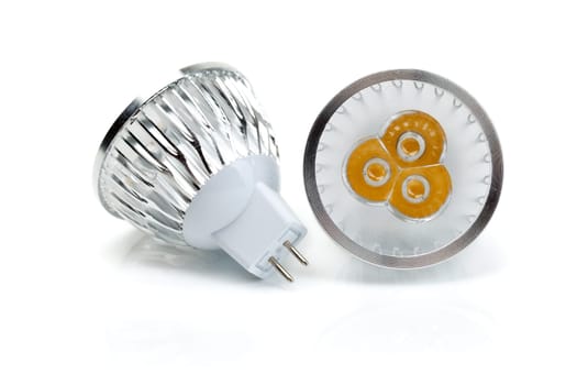 Two LED bulbs MR16. Isolate on white.