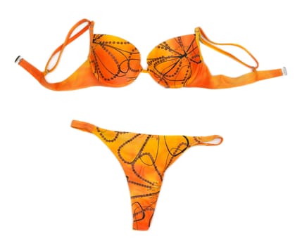 Orange halter bikini isolated on white background.