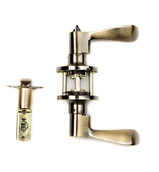 Bronze door handle and lock latch Isolate on white.