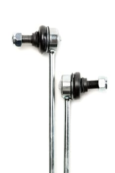 Close-up of two steel suspension arms of the vehicle. Isolate.