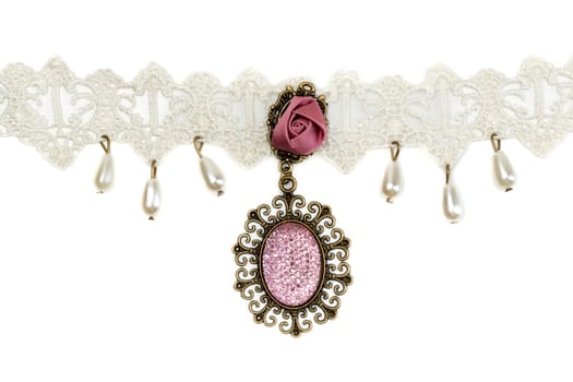 Pendant with pink stones. Isolate on white.