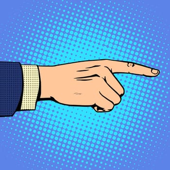 Hand pointing finger man business concept objective a forward direction. Retro style pop art