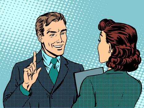 Business meeting between boss and subordinate. Retro style pop art