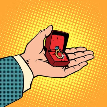 Wedding engagement ring hand man wedding love relationship. Retro style pop art