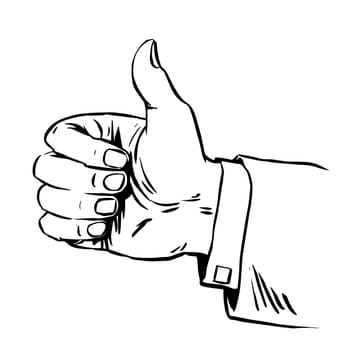 Gesture everything is fine thumb up business the concept of hitchhiking. Line art retro style