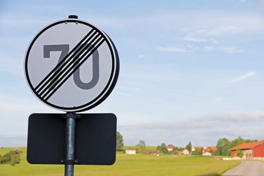 Traffic signs - The speed limit of 70 is lifted