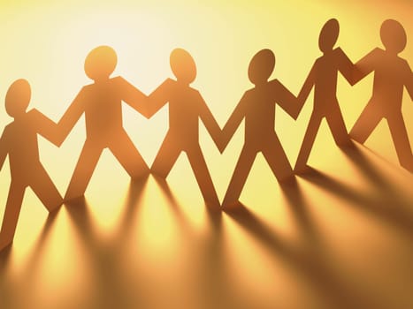 Paper cut in the shape of people together in a concept of a team. Clipping path included.