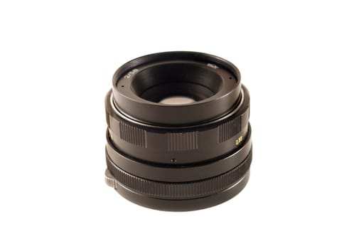 vintage camera lens isolated over white background