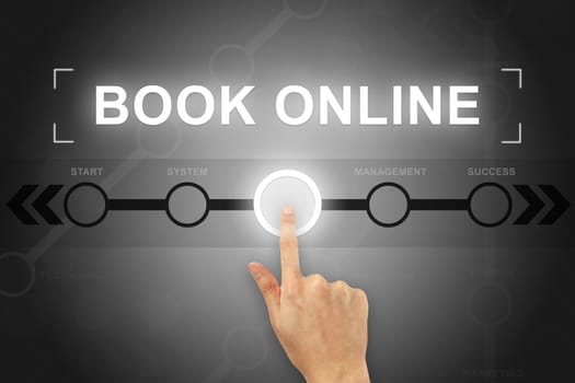 hand clicking book online button on a touch screen