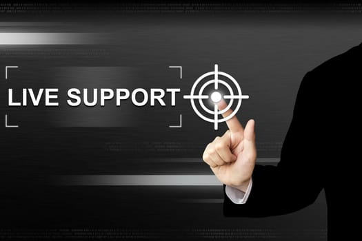 business hand clicking live support button on a touch screen interface