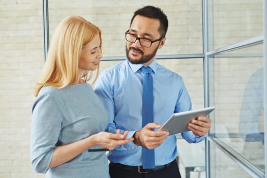 Partners communicating in office during meeting