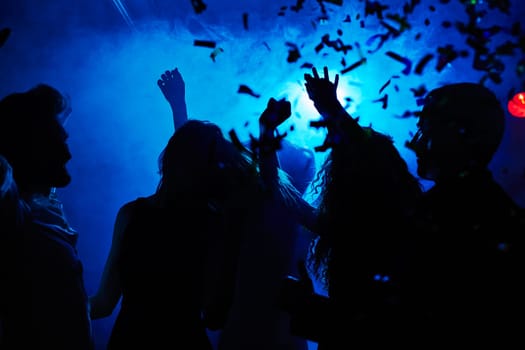 Silhouettes of people clubbing at night