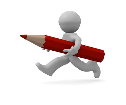 3d character running with a red pencil