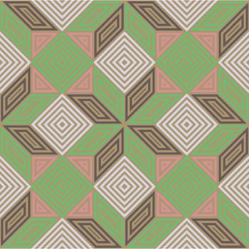 Seamless vector pattern with soft warm pastel colours, green brown light pink beige, patchwork or mosaic inspiration, square geometrical composition, usable for web print wallpapers decoration cards