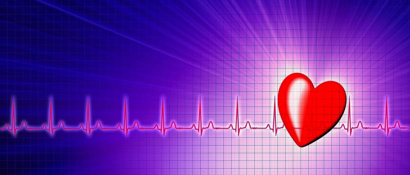 Heart rate with ECG graph on the futuristic medical monitor in the cyberspace. 3D background