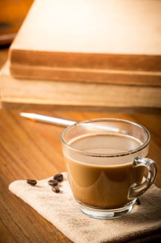 Coffee cup and coffee beans, vintage style