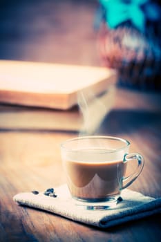 Coffee cup and coffee beans, vintage style
