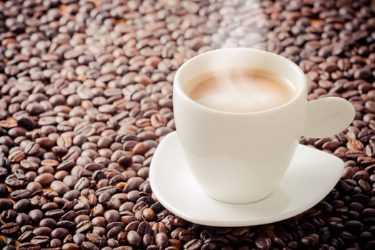 Coffee on teak wooden background, vintage