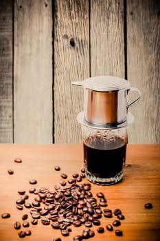 Coffee cup and coffee beans, vintage style
