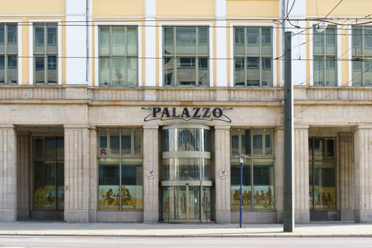 Magdeburg,Germany – September 28,2014: The entrance and shop windows of the Palazzo building on 28 September 2014 in Magdeburg.
