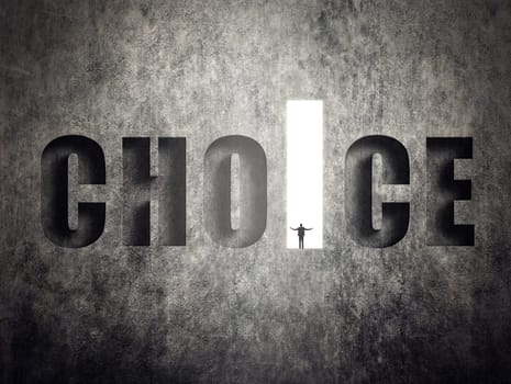 Concept of target, goal, will etc, man stand on wall with text.