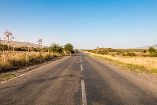Sicilian Lonely Road in summer with hot degree