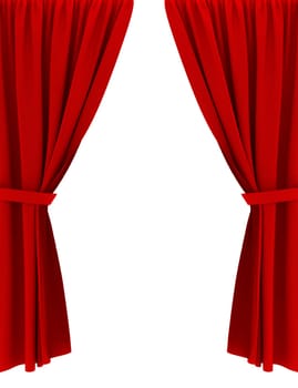 Red curtains. 3d image isolated on white background