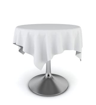 Modern table with tablecloth on it. 3d illustration on white background