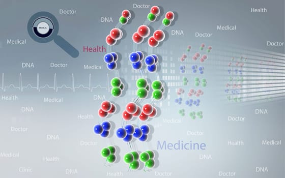 Digital illustration DNA structure in color background