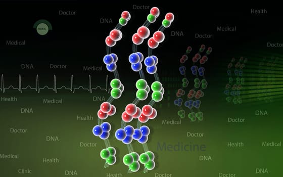 Digital illustration DNA structure in color background
