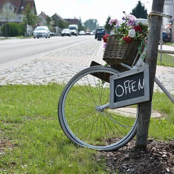 Decoration and sign in front of a flower shop
