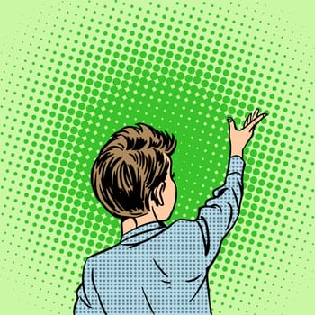 Dreaming boy child with imagination retro style pop art