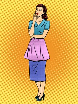 Woman housewife thinks retro style pop art