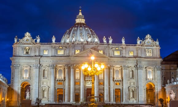 San Peter Cathedral in the night in Rome Italy