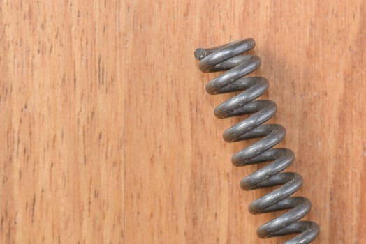 One steel spring on the wood
