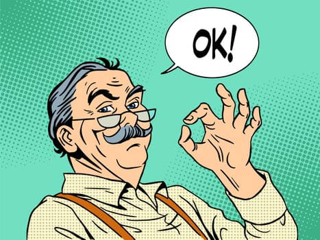 Grandpa gesture okay old man approval experience success pop art retro style. National Grandparents Day father