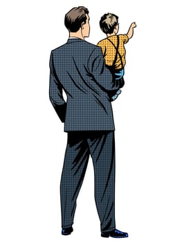 Dad son back child family retro style pop art