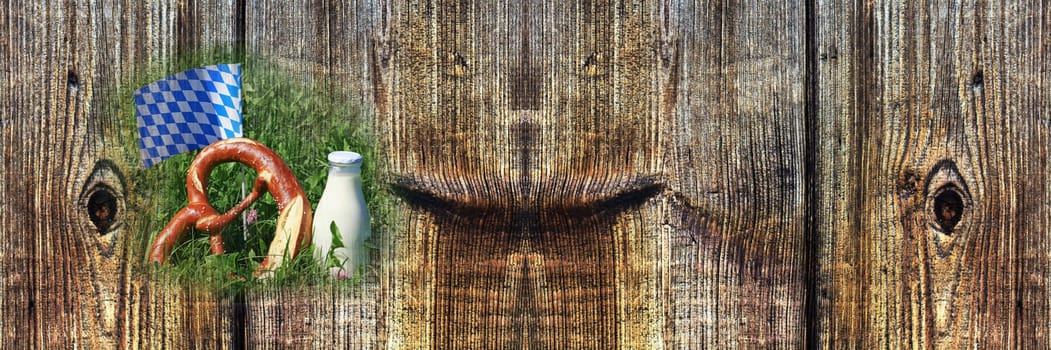 Collage - Good milk and baked goods from Bavaria on a wooden background