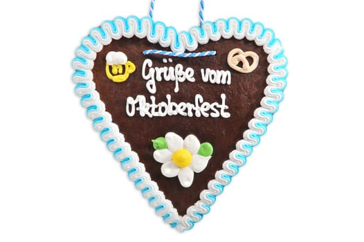 original Bavarian Oktoberfest gingerbread heart on white background