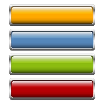 collection of buttons with shiny silver frame in four colors