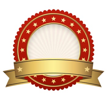 round button template with red banner isolated on white background