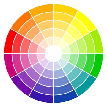 illustration of printing color wheel with twelve colors in gradations