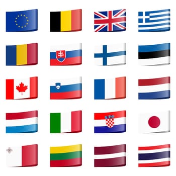 collection of different loop ribbon flags of national countries