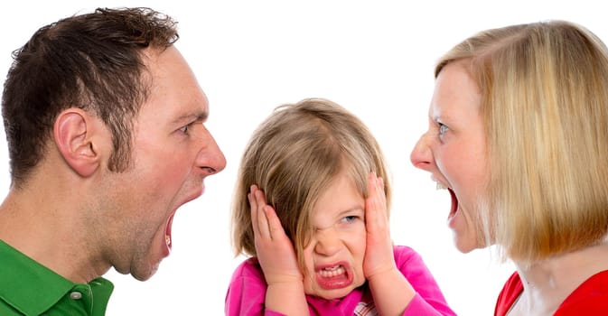 young man and woman screaming in front of little girl