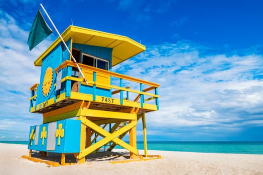 Colorful Lifeguard Tower in South Beach, Miami Beach, Florida, USA
