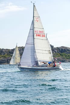 one sailing boat in a competition in sweden on the westcoast