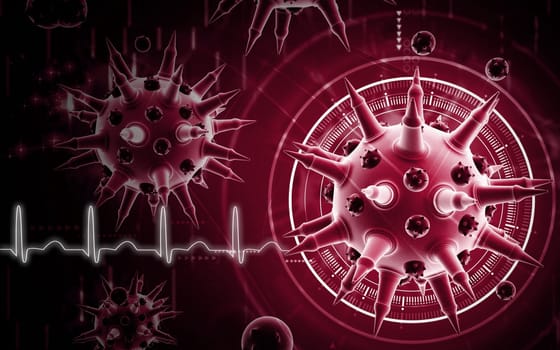Digital illustration of Flu virus in colour background
