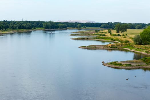 Curved bank of the Elbe with breakwaters and indentations