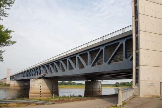 Road and footpath under the bridge of the Elbe-Havel Canal near Magdeburg